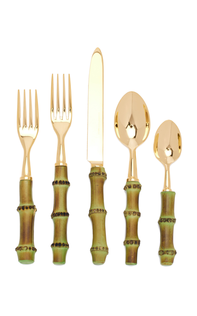 Giambattista Valli Home Five-piece Gold-plated Bamboo Silverware Set In Green,black