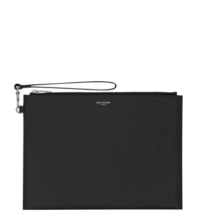 Saint Laurent Leather Zipped Pouch In Black