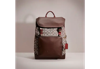 Coach Restored League Flap Backpack In Signature Jacquard In Black Copper/oak/maple