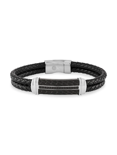 Esquire Men's Leather & 0.1 Tcw Diamond Braided Bracelet In Black