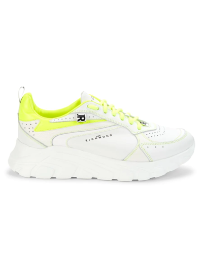 John Richmond Men's Logo Perforated Chunky Sneakers In White Yellow