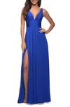 La Femme Simply Timeless Empire Waist Gown In Royal Blue