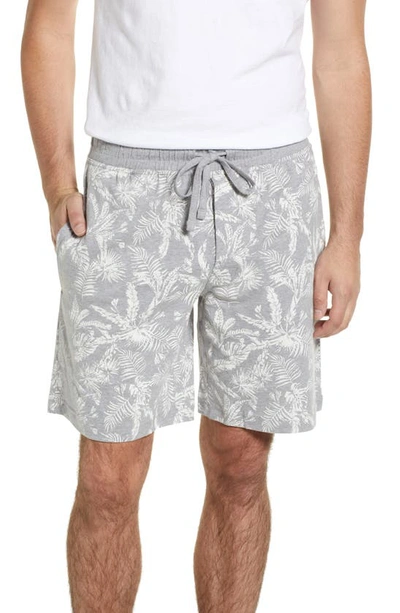 Majestic Palm Print Cotton Blend Pajama Shorts In Grey Leaf