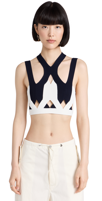 Dion Lee 2-tone Fork Cut-out Cropped Rib-knit Top In Neutral,black