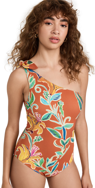 La Doublej Floral Print One-shoulder Swimsuit In Multicolor