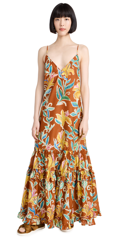 La Doublej Radiosa Tiered Floral-print Cotton And Silk-blend Voile Maxi Dress In Orange