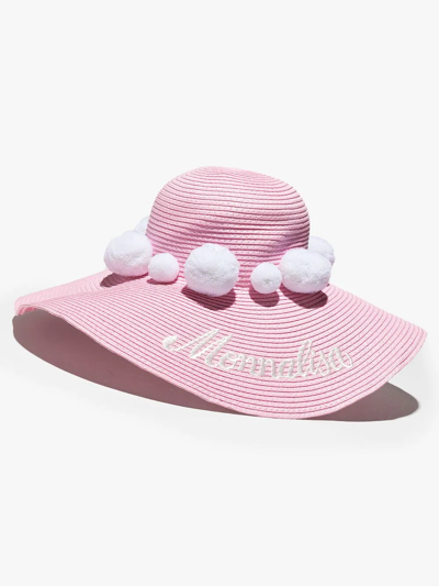 Monnalisa Kids' Pompom Detail Sun Hat In Pink