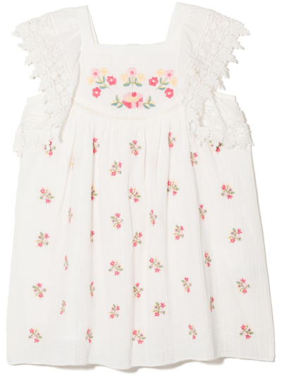 Louise Misha Kids' Floral-embroidered Organic Cotton Dress In White