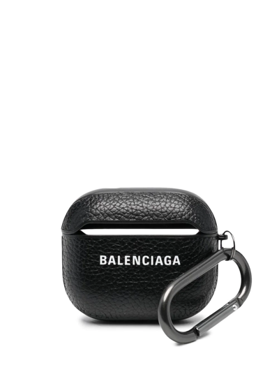 Balenciaga Logo-print Hard Airpods Case In Black