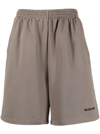Balenciaga Cotton Sweat Shorts In Neutrals