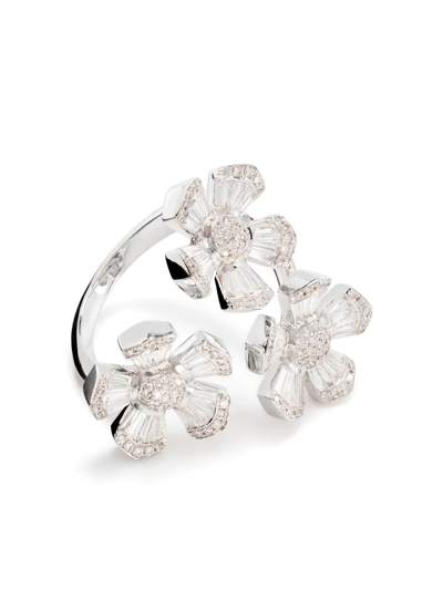 Monan 18kt White Gold Floral Diamond Ring In Silver