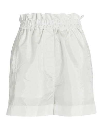 Tibi Crispy Nylon Easy Pullon Shorts In White
