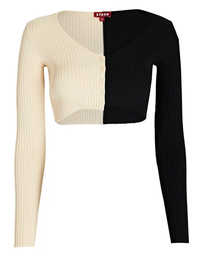Staud Manon Two-tone Rib-knit Shrug In Multi