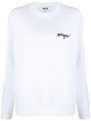 Msgm White Crewneck Sweatshirt With Script Logo In 白色