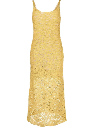 Fabiana Filippi Open-knit Cotton Dress In Yellow