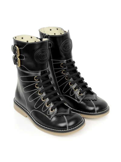 Gucci Lace-up Leather Ankle Boots In 黑色