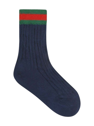 Gucci Babies' Webbing-stripe Cotton Socks In 蓝色