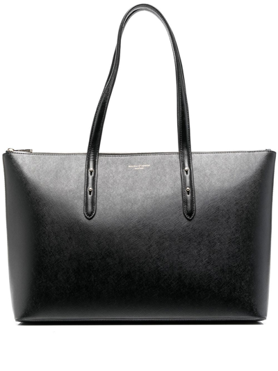 Aspinal Of London Regent Scored-effect Tote Bag In Black