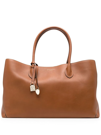 Aspinal Of London Logo-print Leather Tote Bag In Brown
