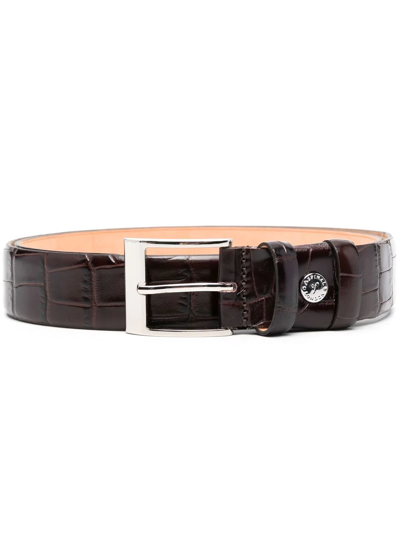 Aspinal Of London Crocodille-effect Embossed Belt In Brown