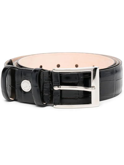 Aspinal Of London Classic Crocodile-effect Leather Belt In Black