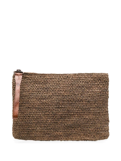 Ibeliv Woven Zipped Clutch Bag In Brown