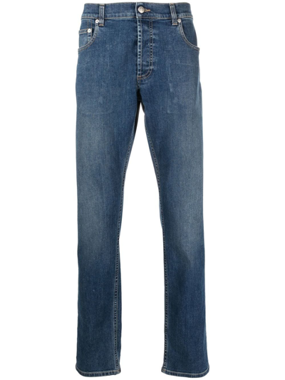 Alexander Mcqueen Straight-leg Embroidered-logo Jeans In Blue