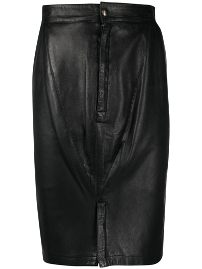 Pre-owned Alaïa 1980s Fitted Leather Skirt In Black