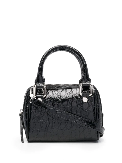 By Far Dora Croc-embossed Leather Tote Bag In Black
