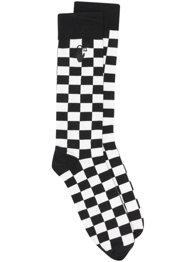 Off-white Checkerboard Print Socks In Black