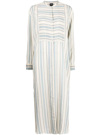 Aspesi Silk Shirt-dress In Light Blue Stripe