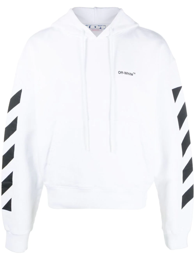 Off-white Wave Diagonal Brand-print Cotton-jersey Hoody In White