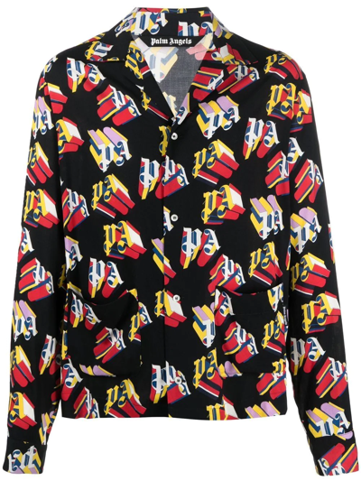 Palm Angels Logo-print Long-sleeved Shirt In 黑色