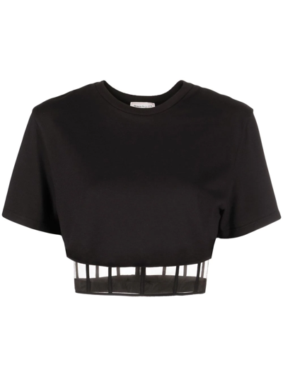 Alexander Mcqueen Cropped Cut-out T-shirt In Black