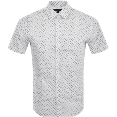 Michael Kors Cotton Stretch Daisy Print Slim Fit Button Down Shirt In White