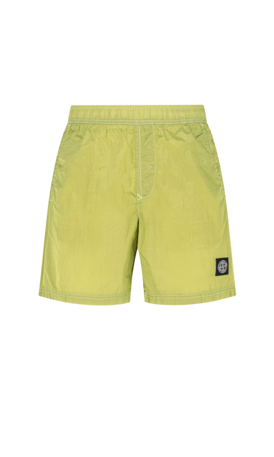 Stone Island Logo Swim Shorts In Yellow