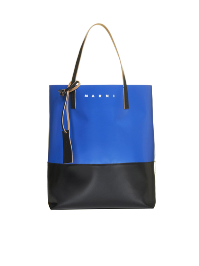 Marni Fabric And Leather Tote Bag In Royal Black Black