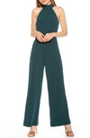 Alexia Admor Meghan Halter Crepe Jumpsuit In Emerald