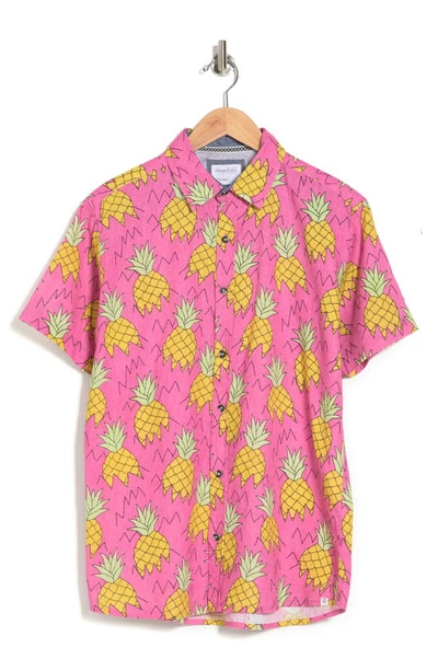 Sovereign Code Allan Pineapple Short Sleeve Button Front Shirt In Glow Pink