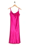 Bebe Strappy Back Sleeveless Satin Midi Dress In Fuchsia
