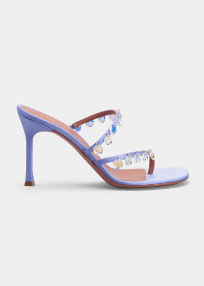 Amina Muaddi Tina Satin Crystal Charm Sandals In Lilac