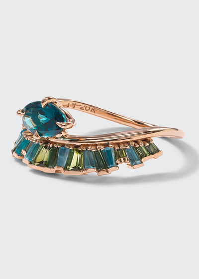 Nak Armstrong Crown And Head Ring With Green Tourmaline, Blue Zircon And Recycled Rose Gold In Rg