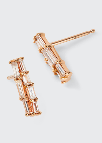 Nak Armstrong White Diamond Baguette Stud Earrings In Recycled Rose Gold In Rg