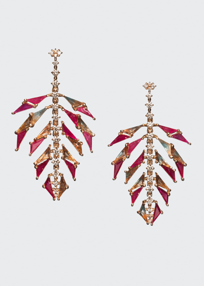 Nak Armstrong Palm Earrings With Rubies, Andalusite, Labradorite And White Diamonds In Rg