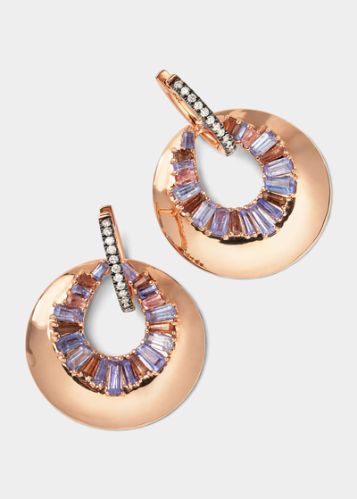 Nak Armstrong Aperture Earrings With Tanzanite, Andalusite, Peach Tourmaline And Diamonds In Rg