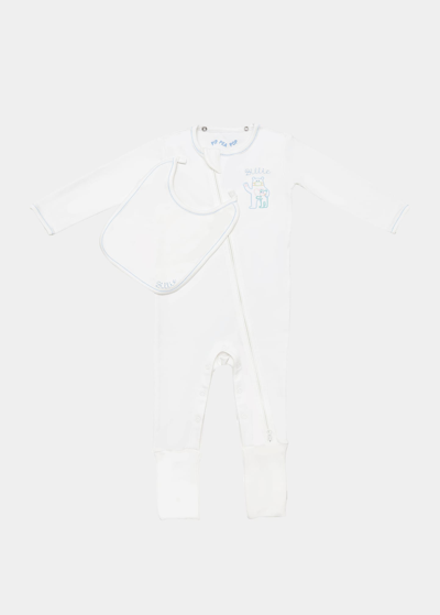 Pea Pop Baby's Personalized Footed Bodysuit W/ Attachable Bib In White Bear