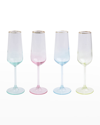 Vietri Rainbow Assorted Champagne Flute Glasses, Set Of 4