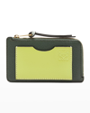 Loewe Anagram Bicolor Leather Card Holder In Khaki Yellow