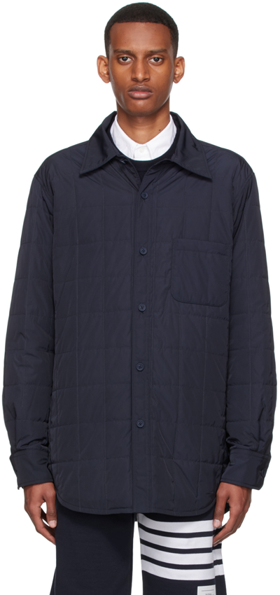 Thom Browne Navy Polyester Down Jacket In 415 Navy