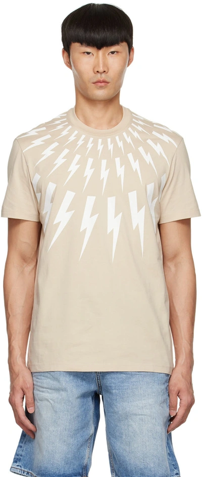 Neil Barrett Beige Fair Isle Thunderbolt T-shirt In 462 Natural/white